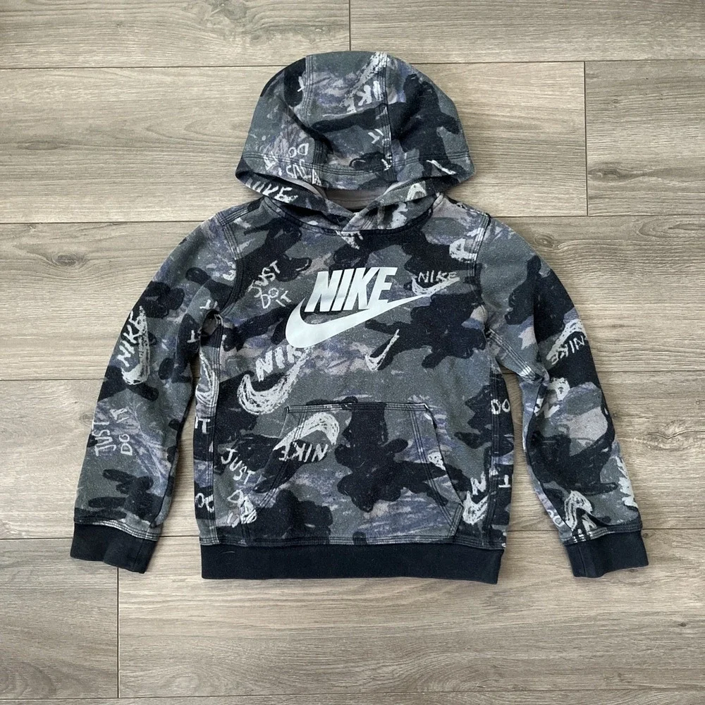 Nike Boys S Pullover Hoodie Sweatshirt Gray Black Camo Just Do It